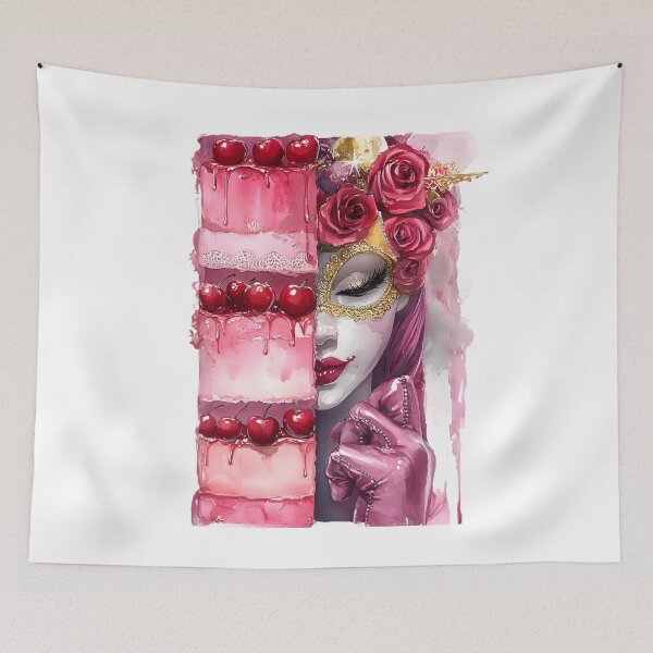 Item preview, Elegant Mardi Gras Queen with Heart-Shaped Cakes – Watercolor Fantasy Art designed and sold by AnnDesignStudio.