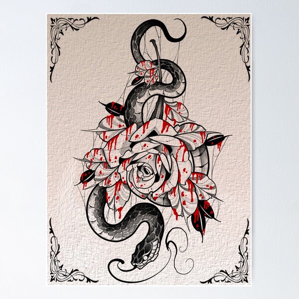 Item preview, Snake and bloody rose designed and sold by 7Delamancha.