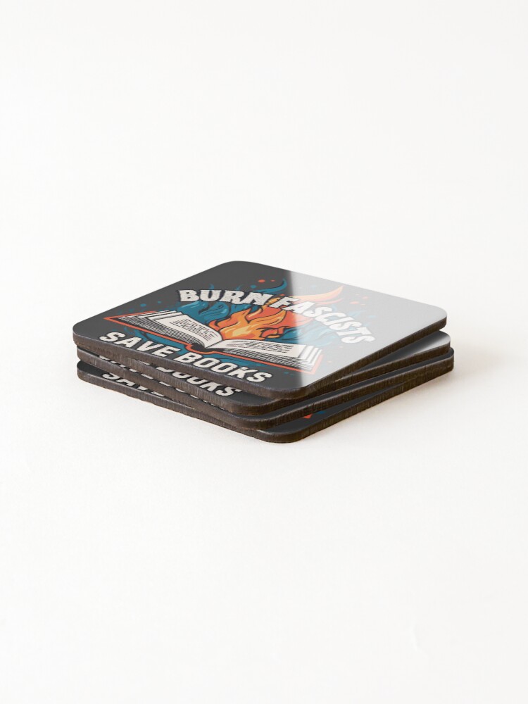 Thumbnail 4 of 5, Coasters (Set of 4), Burn Fascists Save Books designed and sold by R-Threads.
