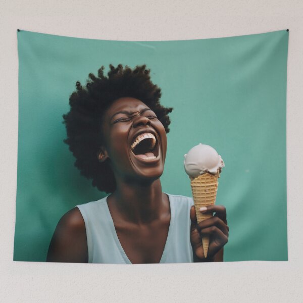 Item preview, Happy woman eats ice cream designed and sold by anytka.