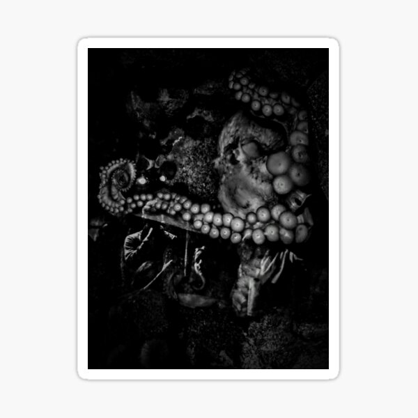 Cthulhu Art for the Creature Gothic Wall Art of a Black and White Pacific Octopus Sticker