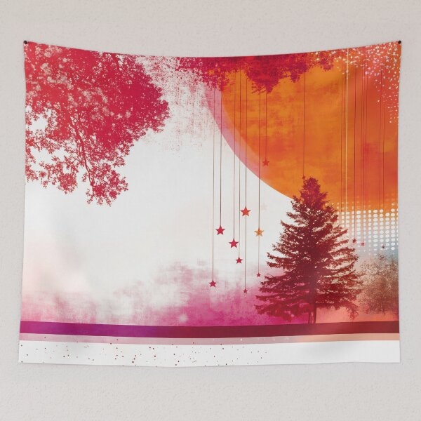Item preview, Vibrant sunset landscape with whimsical stars and silhouettes of trees creating a dreamlike atmosphere designed and sold by anytka.