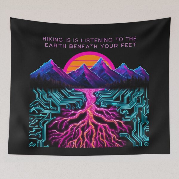 Item preview, Cyberpunk Hiking – Neon Mountains & Tech Roots Adventure designed and sold by Arthaven10 ⭐⭐⭐⭐⭐.