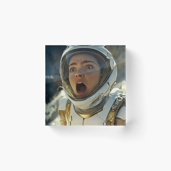 Item preview, A person in an astronaut suit looks up with a startled expression, set against a rocky, desolate background.  designed and sold by anytka.