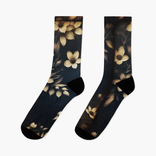 Item preview, “Moody Floral design – Golden Blooms on a Deep Noir Background” designed and sold by Freestyle Designs.