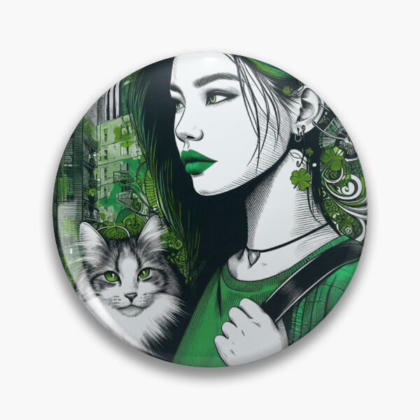 Item preview, Lucky City Cat with an edgy St. Patrick’s Day vibe designed and sold by Furbabies Art.