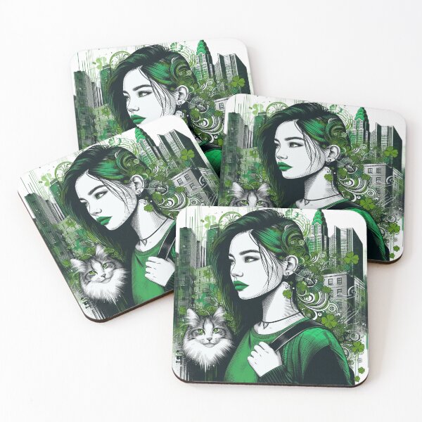 Item preview, Lucky City Cat with an edgy St. Patrick’s Day vibe designed and sold by Furbabies Art.