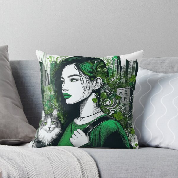 Item preview, Lucky City Cat with an edgy St. Patrick’s Day vibe designed and sold by Furbabies Art.