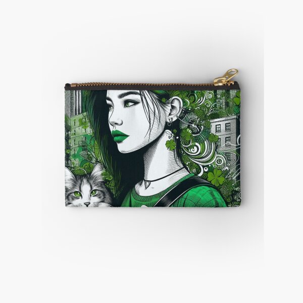 Item preview, Lucky City Cat with an edgy St. Patrick’s Day vibe designed and sold by Furbabies Art.