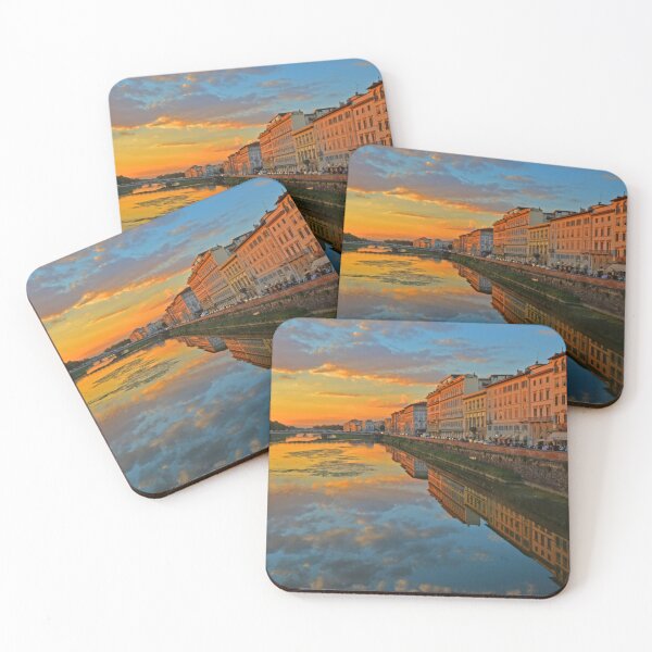 Item preview, Florence Italy Sunset – Arno River Reflections Photography Art Print designed and sold by Phat Dog Designs .