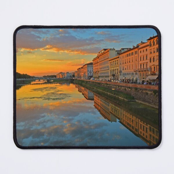 Item preview, Florence Italy Sunset – Arno River Reflections Photography Art Print designed and sold by Phat Dog Designs .