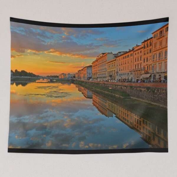 Item preview, Florence Italy Sunset – Arno River Reflections Photography Art Print designed and sold by Phat Dog Designs .