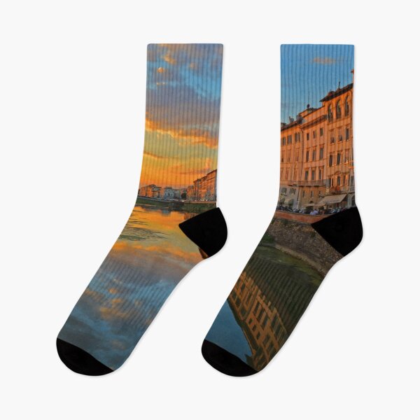 Item preview, Florence Italy Sunset – Arno River Reflections Photography Art Print designed and sold by Phat Dog Designs .