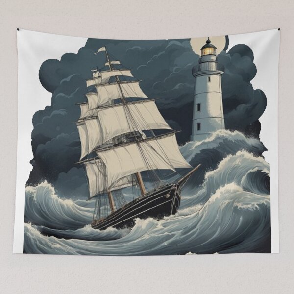 Item preview, Vintage sailing ship on a stormy sea designed and sold by Retro Reverie.