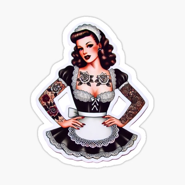Item preview, Tattooed French Maid Pin-up designed and sold by PinUpPizzazz.