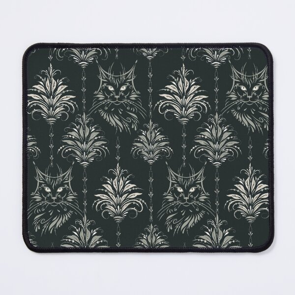 Item preview, Baroque Cat & Floral Damask – Vintage-Inspired Cat Pattern - Black and White designed and sold by wild.geranium.design.