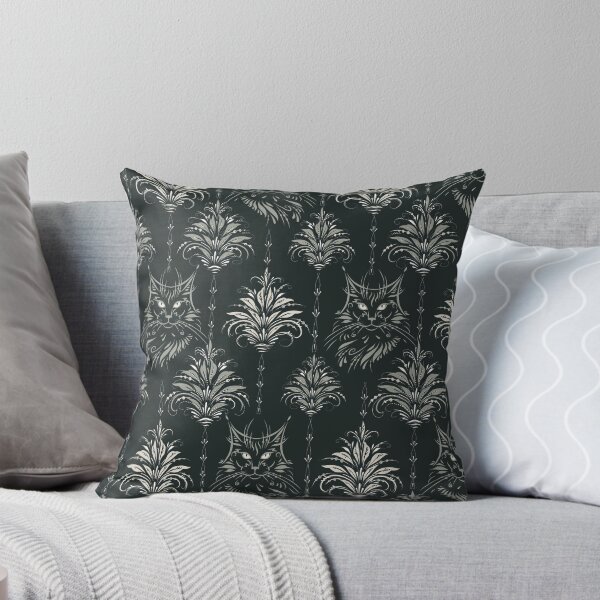 Item preview, Baroque Cat & Floral Damask – Vintage-Inspired Cat Pattern - Black and White designed and sold by wild.geranium.design.