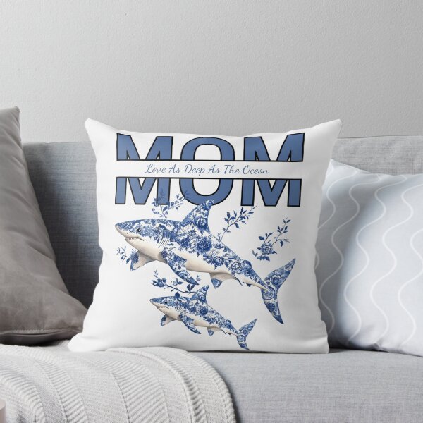 Artikelvorschau, Shark Mom Blau Floral Chinoiserie Hai Muttertag entworfen und verkauft von MTJ-Mushrooms.