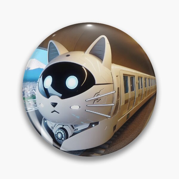 Item preview, Futuristic cat shaped cat head black and white train suburban city railway design designed and sold by EmeraldeaArt.