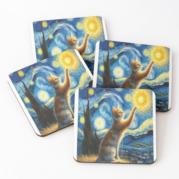 Item preview, Whiskered Wanderer Reaching for the Sun in Van Gogh's Palette, Dreamer cat designed and sold by VISIONSTURME.