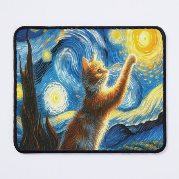 Item preview, Whiskered Wanderer Reaching for the Sun in Van Gogh's Palette, Dreamer cat designed and sold by VISIONSTURME.