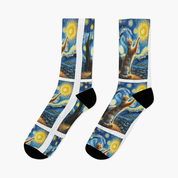 Item preview, Whiskered Wanderer Reaching for the Sun in Van Gogh's Palette, Dreamer cat designed and sold by VISIONSTURME.