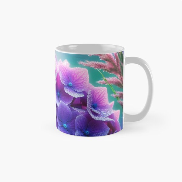 Item preview, purple hydrangea Tiny white spider and spiderweb realistic digitalart after rain raindrops designed and sold by EmeraldeaArt.