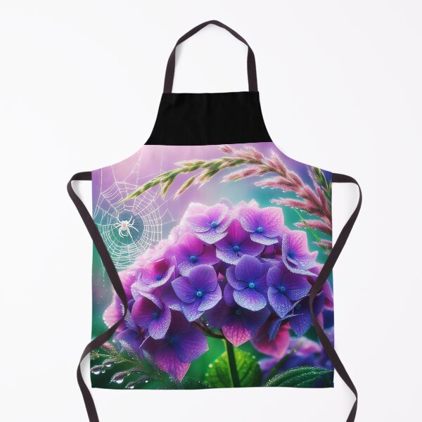 Item preview, purple hydrangea Tiny white spider and spiderweb realistic digitalart after rain raindrops designed and sold by EmeraldeaArt.