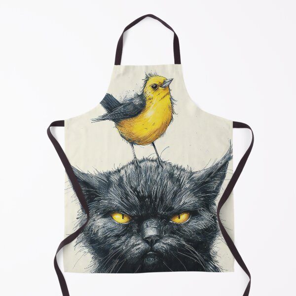 Item preview, Grumpy Black Cat with Yellow Bird on Head designed and sold by prettykaler.