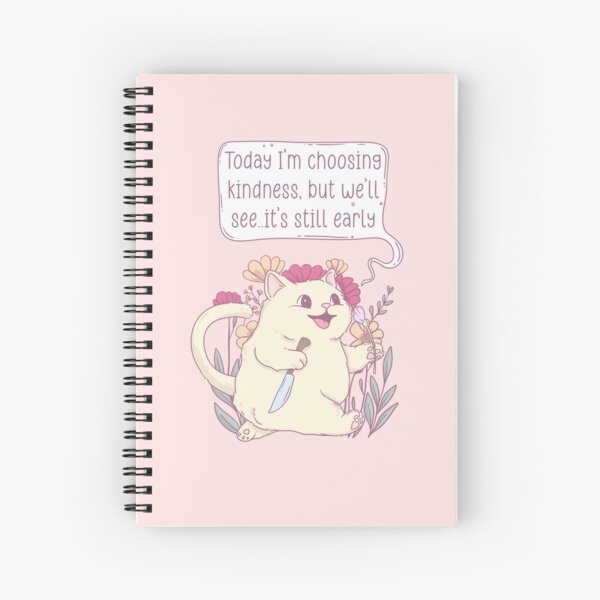 Aperçu de l'œuvre Chat mignon tenant une fleur et un couteau avec la citation « Aujourd'hui, je choisis la gentillesse, mais nous verrons… Il est encore tôt » créée et vendue par Jess.a.creates.