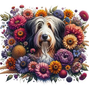 Artwork thumbnail, Beared Collie Loves Flowers by Wags & Tails