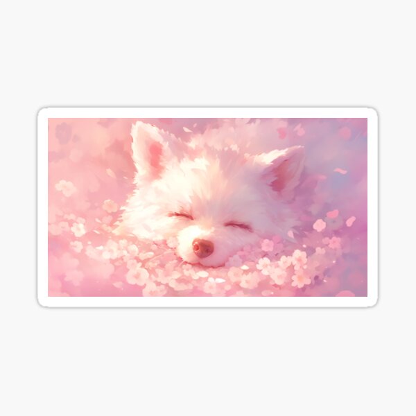 Aperçu de l'œuvre Chien dormant sur un lit de fleurs de cerisier créée et vendue par Mikan2500.