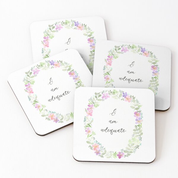Item preview, I am adequate - quote in watercolour wreath of flowers and leaves designed and sold by klbailey.