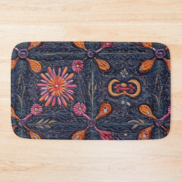 Item preview, Embroidered Floral Tapestry in Navy Orange and Pink designed and sold by Nicholas Panek.