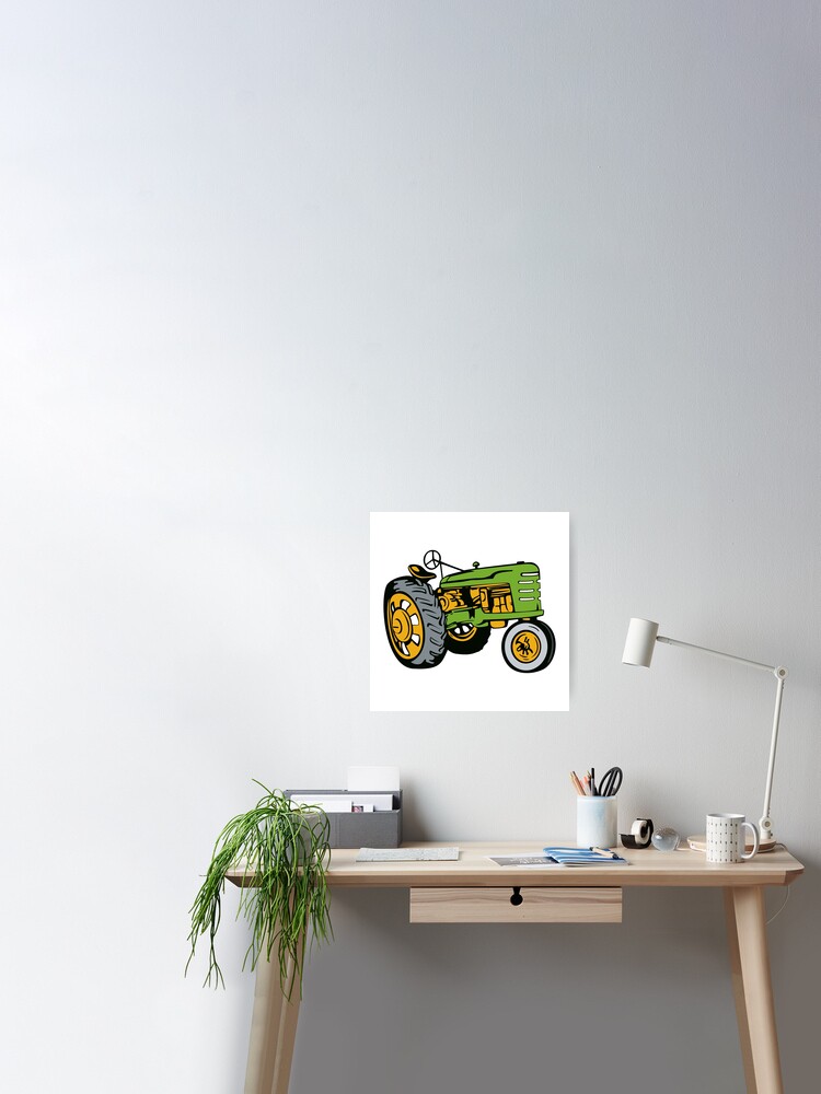 Vintage Farm Tractor Side View Retro Poster By Retrovectors