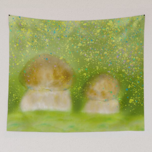 Item preview, Mushrooms at twilight in the peaceful woodland designed and sold by greenPQBstudio.