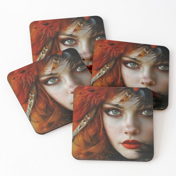 Item preview, Seductive Vixen – Wild Fox Woman with Feathers designed and sold by NordicArtPrint.