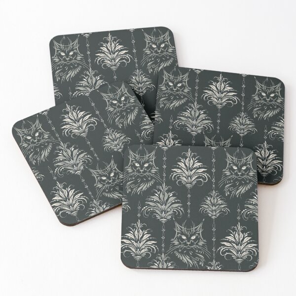 Item preview, Baroque Cat & Floral Damask – Vintage-Inspired Cat Pattern - Black and White designed and sold by wild.geranium.design.