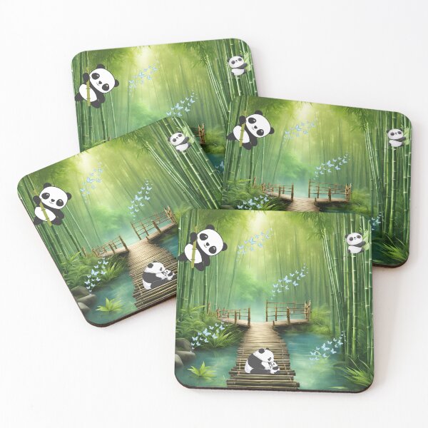 Item preview, Blue butterflies in a bamboo forest inhabited by pandas. designed and sold by Marzenia-M-L.