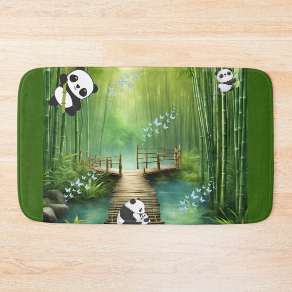 Item preview, Blue butterflies in a bamboo forest inhabited by pandas. designed and sold by Marzenia-M-L.