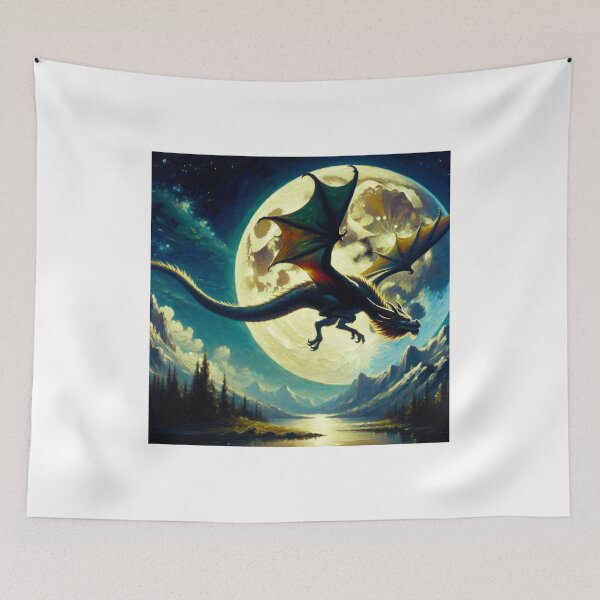 Item preview, Dragon Flying Over A Lake During A Full Moon designed and sold by 2ndSketch.