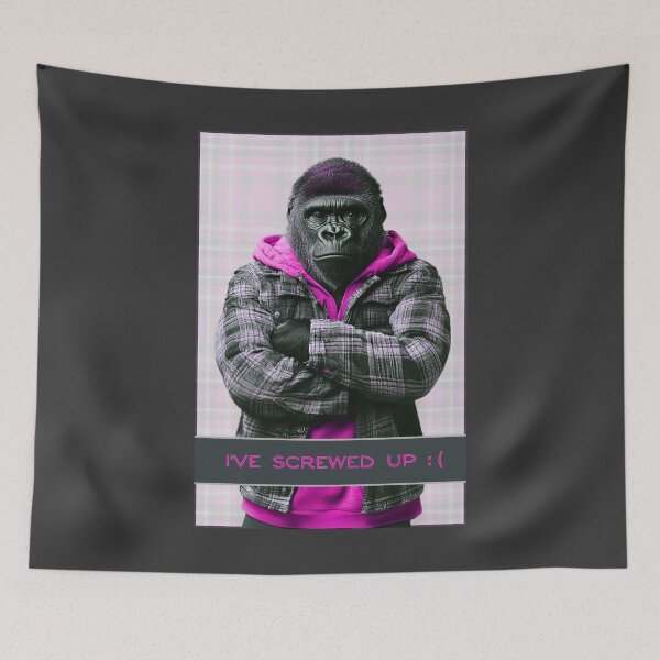Item preview, I've screwed up :(, sad gorilla with pink pullover hoodie designed and sold by silent-violin.