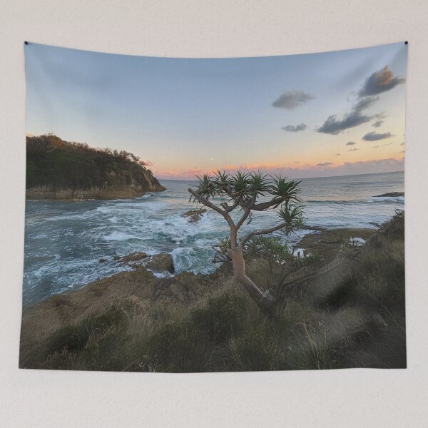Item preview, Sunset Coastal Vista with Pandanus Tree – Dramatic Ocean Scene designed and sold by ArtArchive-KK.