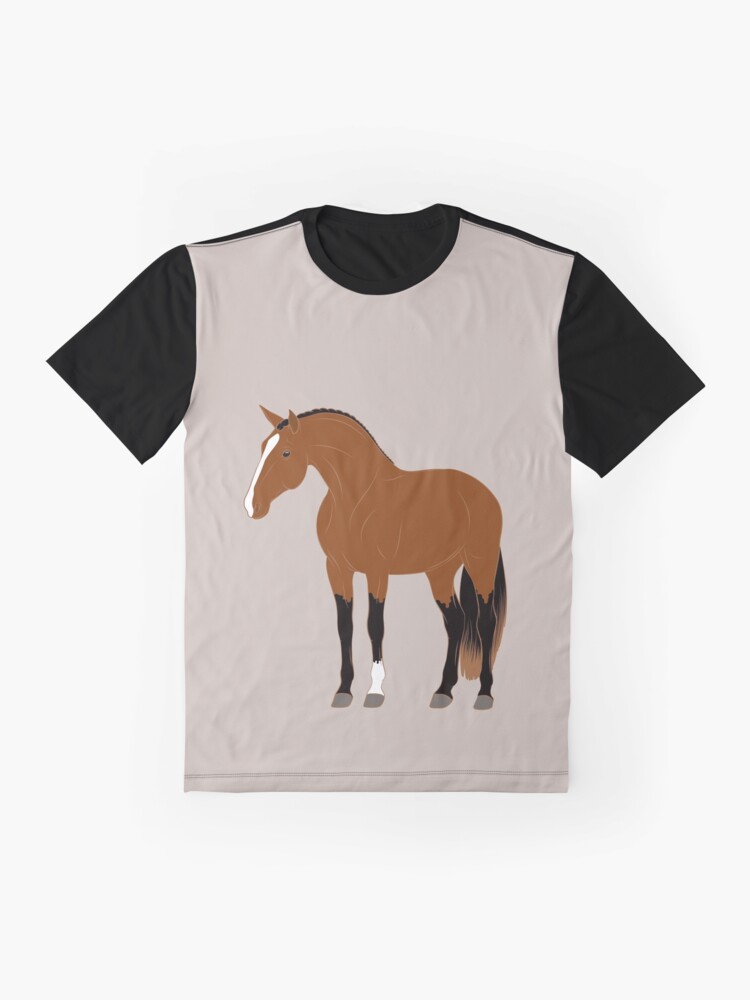 Aperçu 4 sur 5. T-shirt graphique avec l'œuvre Cheval Alter Real, dessin cheval bai, cheval ibérique, races de chevaux du Portugal créée et vendue par WebEquitation.