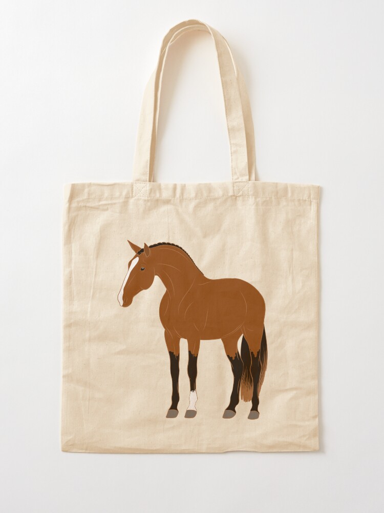 Aperçu 2 sur 5. Tote bag avec l'œuvre Cheval Alter Real, dessin cheval bai, cheval ibérique, races de chevaux du Portugal créée et vendue par WebEquitation.