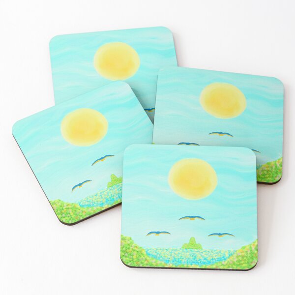 Item preview, Three blue birds flying towards a green island designed and sold by greenPQBstudio.