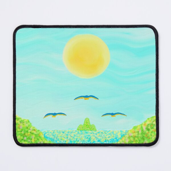 Item preview, Three blue birds flying towards a green island designed and sold by greenPQBstudio.
