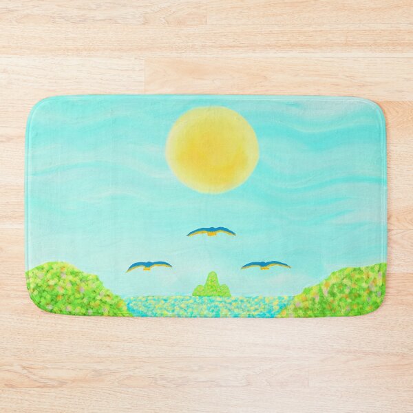 Item preview, Three blue birds flying towards a green island designed and sold by greenPQBstudio.