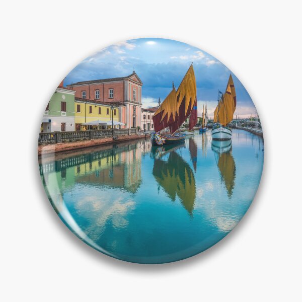 Item preview, Cesenatico canal, historic sailboats and church. Romagna, Italy designed and sold by Stefano Orazzini.