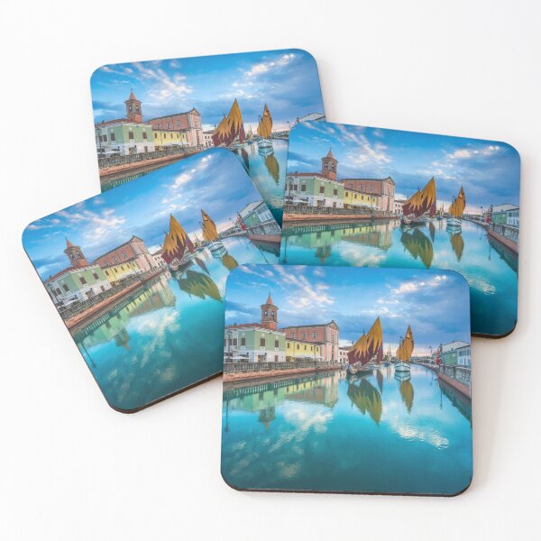 Item preview, Cesenatico canal, historic sailboats and church. Romagna, Italy designed and sold by Stefano Orazzini.